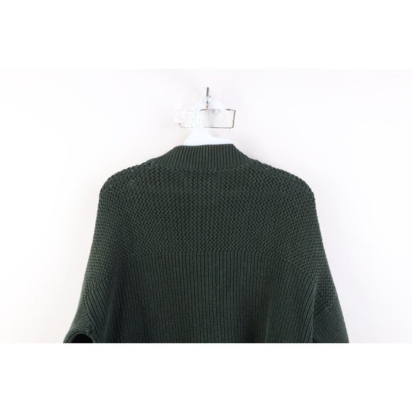 Vtg 90s Streetwear Mens Large Faded Cotton Ribbed Knit Henley Sweater Green USA - Picture 15 of 16